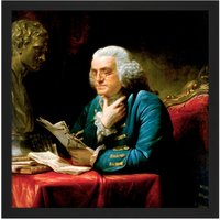 Artery8 Wall Art Print Martin Portrait Founding Father Benjamin Franklin Painting Square Framed Picture 16X16 Inch in Black | Size: W16" x H16"