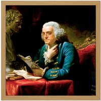 Artery8 Wall Art Print Martin Portrait Founding Father Benjamin Franklin Painting Square Framed Picture 16X16 Inch in Light Oak | Size: W16" x H16"