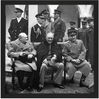 Artery8 Wall Art Print War WWII USA UK USSR Yalta Conference Big Three 1945 Photo Square Framed Picture 16X16 Inch in Black | Size: W16" x H16"