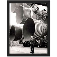 Artery8 Wall Art Print Space NASA Von Braun Saturn V F-1 Rocket Thrusters Photo Large Framed Wall Décor Art in White | Size: W18" x H24"