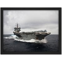 Artery8 Wall Art Print Military USA Navy USS Enterprise Aircraft Carrier Photo Large Framed Wall Décor Art in Black | Size: W18" x H24"