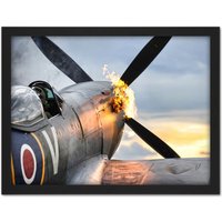 Artery8 Wall Art Print Taylor Military UK Spitfire TE311 Fighter Plane Photo Large Framed Wall Dรฉcor Art in Brown | Size: W18" x H24"