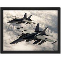 Artery8 Wall Art Print Hook Military USA USAF F-18 Hornet Jet Fighters Photo Large Framed Wall Décor Art in Black | Size: W18" x H24"