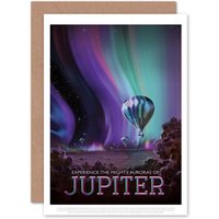 Artery8 Jupiter Mighty Auroras Nasa Space Tours Travel Greetings Card in Purple