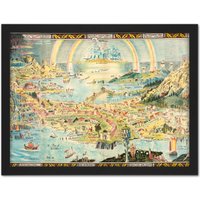 Artery8 Wall Art Print Map Sleigh 1918 Ancient Fairyland Fantasy Chart Large Framed Wall Décor Art in Brown | Size: W18" x H24"