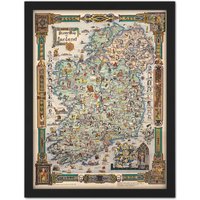 Artery8 Wall Art Print Map Colortext 1936 Story Ireland Historic Pictorial Large Framed Wall Décor Art in White | Size: W18" x H24"