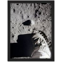 Artery8 Wall Art Print Space NASA Moon Landing Apollo 11 Aldrin's Boot Photo Large Framed Wall Dรฉcor Art in Brown | Size: W18" x H24"