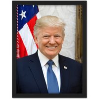 Artery8 Wall Art Print Craighead Portrait US President Donald Trump Photo Large Framed Wall Décor Art in Light Oak | Size: W18" x H24"