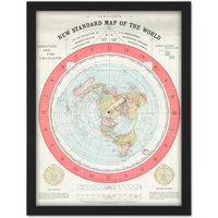 Artery8 Wall Art Print Map Gleason 1892 World Time Calculator Flat Earth Large Framed Wall Décor Art in Black | Size: W18" x H24"