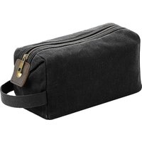 Quadra Heritage Leather Accented Waxed Canvas Wash Bag in Black