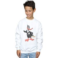 Looney Tunes Boy's Daffy Duck Distressed Sweatshirt in White | Size: 5-6 Years