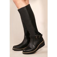 Where's That From Women's 'Ayleen' Wedge Heel Knee High Boots in Black | Size: 5