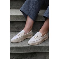 Where's That From Women's 'Pegasus' Slip On Trim Loafers With Accessory Detailing in Beige | Size: 6