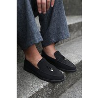 Where's That From Women's 'Pegasus' Wide Fit Slip On Trim Loafers With Accessory Detailing in Black | Size: 4E
