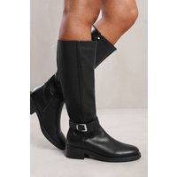 Where's That From Women's 'Bode' Knee High Boots With Buckle Detail in Black | Size: 3