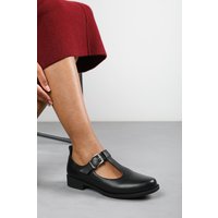Where's That From Women's 'Tahlia' Wide Fit Girl's School T-Bar Buckle Mary Jane Shoes in Black | Size: 4E