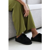 Where's That From Women's 'Xandra' Suede Mule Slippers With Cosy Faux Fur Trim in Black | Size: 5