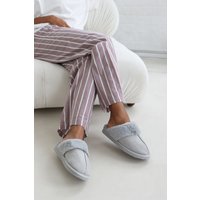 Where's That From Women's 'Xandra' Suede Mule Slippers With Cosy Faux Fur Trim in Grey | Size: 8