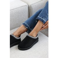 Where's That From Women's 'Reina' Cosy Faux-Suede Fur Lining Slipper in Black | Size: 3