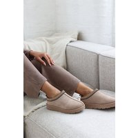 Where's That From Women's 'Reina' Cosy Faux-Suede Fur Lining Slipper in Camel | Size: 5
