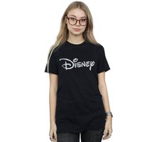 Disney Women's Glacial Logo Cotton Boyfriend T-Shirt in Black | Size: Small