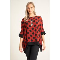 Saloos Women's Polka Dot Print Boat Neck Top with Necklace in Copper | Size: 10