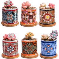 simpa 6PC Retro Pattern Ceramic Plant Pots with Bamboo Base