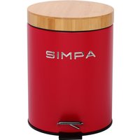 simpa 5L Soft-Closing Pedal Dustbin with Bamboo Lid in Red