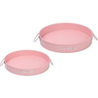 simpa Round 2PC Metal Colour Serving Trays Set with Handles in Pink