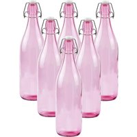 Lucenté 1L Glass Bottles with Swing Top Lids - Set of 6 in Pink