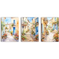 simpa Tuscany Village 3 Panel Canvas Wall Art