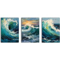 simpa Waves of the Sea 3 Panel Canvas Wall Art
