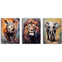 simpa African Animals 3 Panel Canvas Wall Art