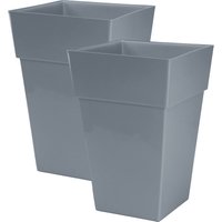 simpa Moda Milano 28L Plastic Gloss Planters - Set of 2 in Grey