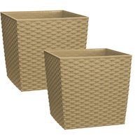 simpa 15 Litre Cubie Rattan Plastic Planters - Set of 2 in Beige