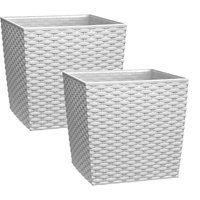 simpa 7 Litre Cubie Rattan Plastic Planters - Set of 2 in White