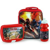 Captain America Men's Lunch Bag, Sandwich Box & Bottle Set in Red