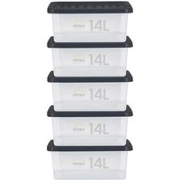 simpa 14L Stackable Compact Plastic Storage Boxes - Set of 5 in Clear