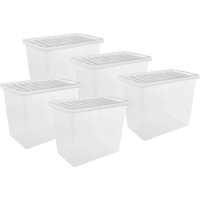 simpa 80L Stackable Plastic Storage Boxes - Set of 5 in Clear