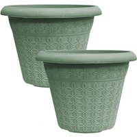simpa Geometric Petals Plastic Plant Pots - Set of 2 in Green