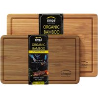 simpa 2PC Bamboo Pre-Oiled Double Sided Chopping Board Set: Large 40 x 28cm & Small 33 x 23cm in Beige | Size: 40 x 28 cm