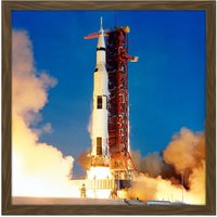 Artery8 Wall Art Print Space NASA Apollo 11 Rocket Launch Lift Off-Photo Square Framed Picture 16X16 Inch in Brown | Size: W16" x H16"