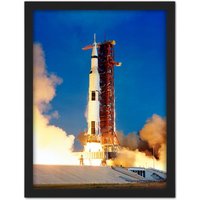 Artery8 Wall Art Print Space NASA Apollo 11 Rocket Launch Lift Off-Photo Large Framed Wall Décor Art in Brown | Size: W18" x H24"