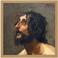 Artery8 Wall Art Print Martin Henri Self Portrait As John Baptist Painting Square Framed Picture 16X16 Inch in Light Oak | Size: W16" x H16"