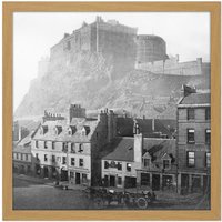 Artery8 Wall Art Print Edinburgh Castle Scotland Grassmarket 1860 Photo Square Framed Picture 16X16 Inch in Light Oak | Size: W16" x H16"
