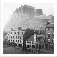 Artery8 Wall Art Print Edinburgh Castle Scotland Grassmarket 1860 Photo Square Framed Picture 16X16 Inch in White | Size: W16" x H16"
