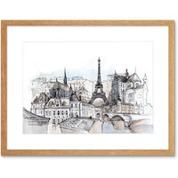Artery8 Wall Art Print France Ink Drawing Paris Artwork Framed 9X7 Inch in Beige | Size: W7" x H9"