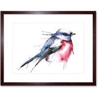 Artery8 Wall Art Print Bird Robin Watercolour Artwork Framed 9X7 Inch in Brown | Size: W7" x H9"