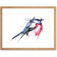 Artery8 Wall Art Print Bird Robin Watercolour Artwork Framed 9X7 Inch in Beige | Size: W7" x H9"