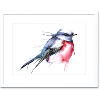 Artery8 Wall Art Print Bird Robin Watercolour Artwork Framed 9X7 Inch in White | Size: W7" x H9"